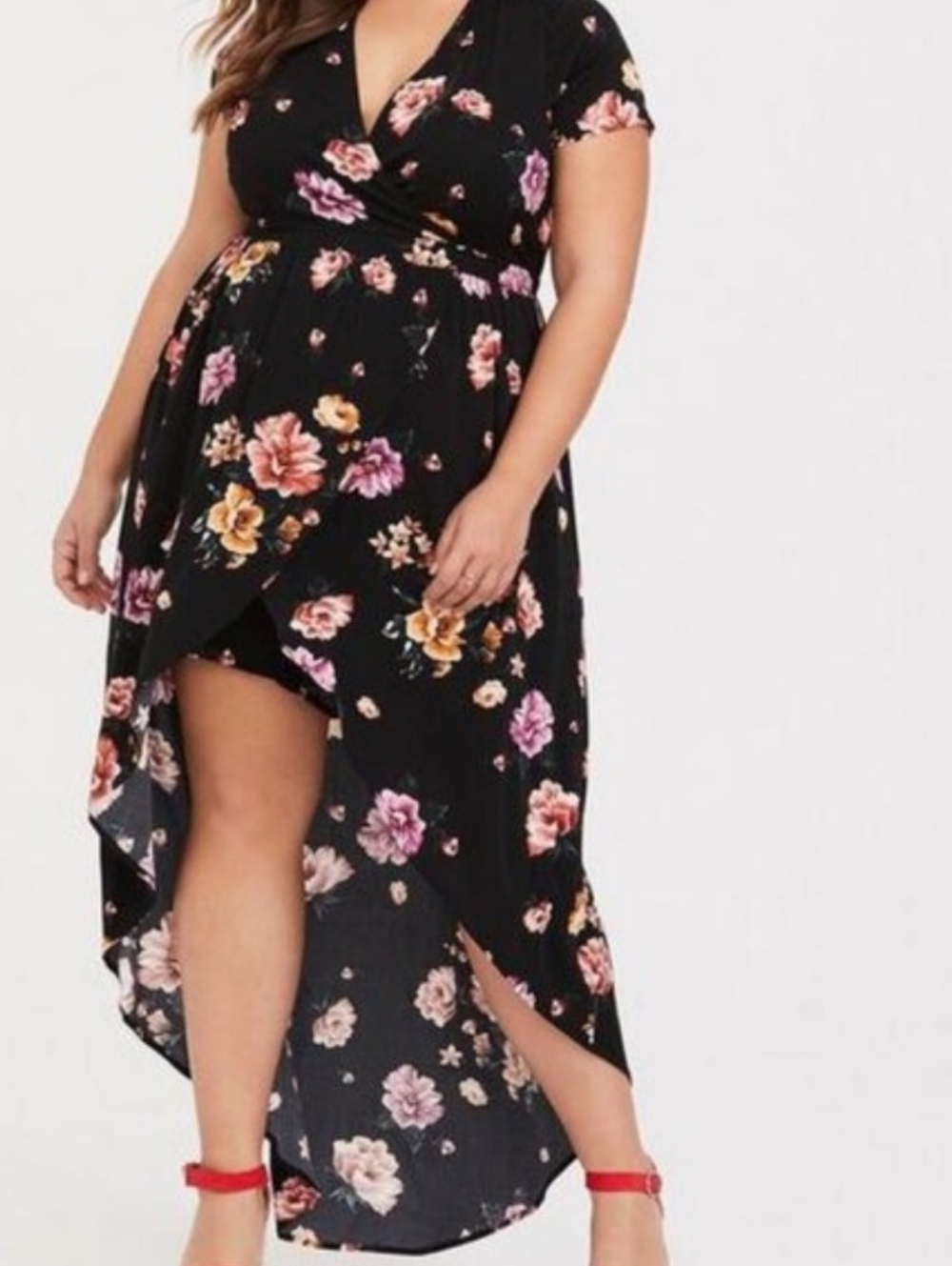 Torrid Short Sleeve High Low Floral Dress